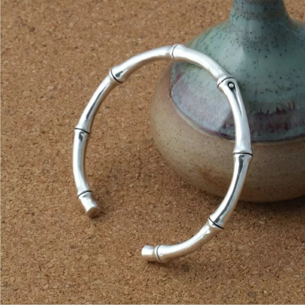 Unisex Small 925 Sterling Silver Bamboo Cuff Bracelet